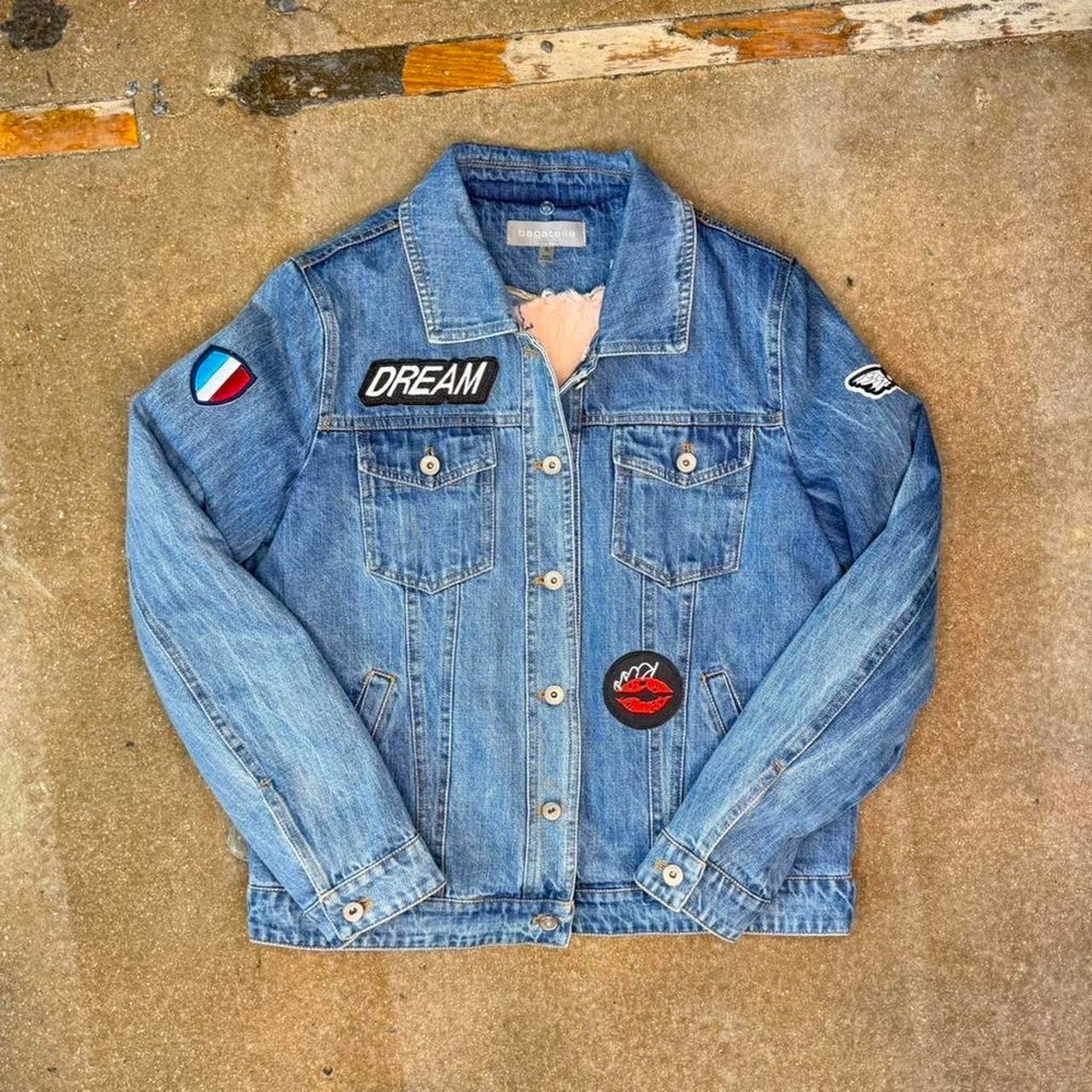 Bagatelle Womens Denim Jacket Pink Faux Fur Lined Patchwork Blue Trucker Small